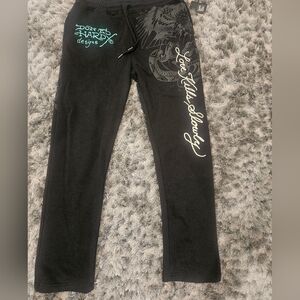 Ed Hardy Men Large Sweatpants with Graphic Design (Black)
